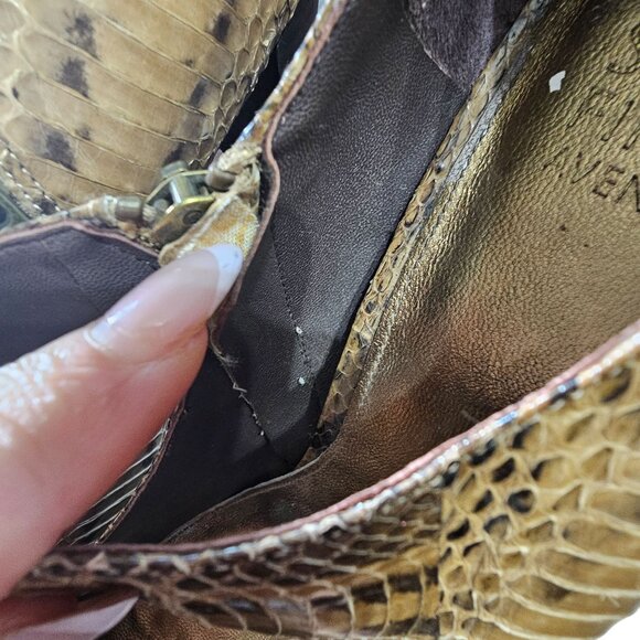 Saks Fifth Avenue Tan Snakeskin Leather Mary Jane shoes Gold Buckle size 9.5 - Picture 10 of 11